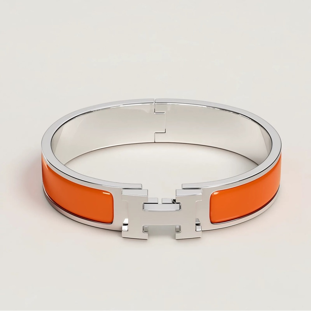 Hermes Orange and Silver Clic Bracelet